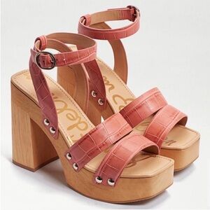Sam Edelman Coral Croc-Embossed Platform Block Heel Sandals